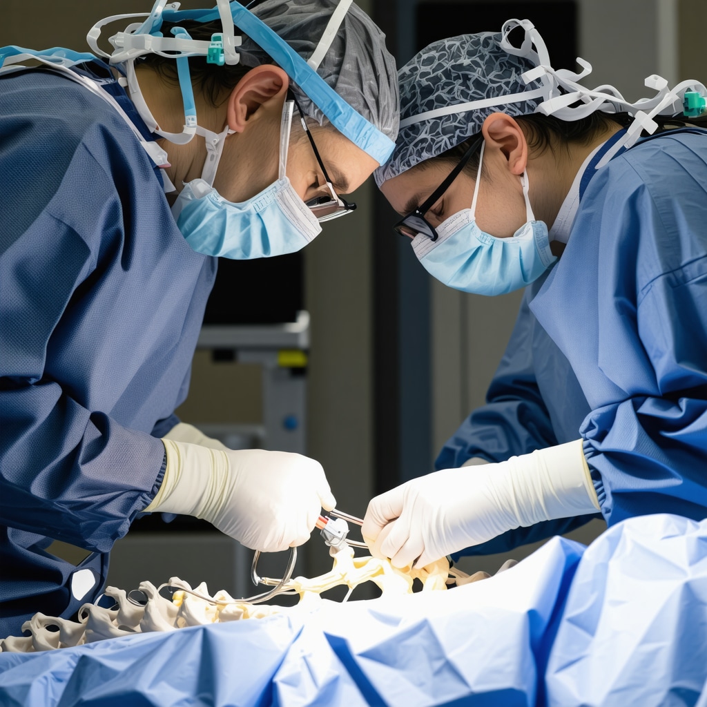 Surgeon performing minimally invasive spine surgery with advanced imaging technology