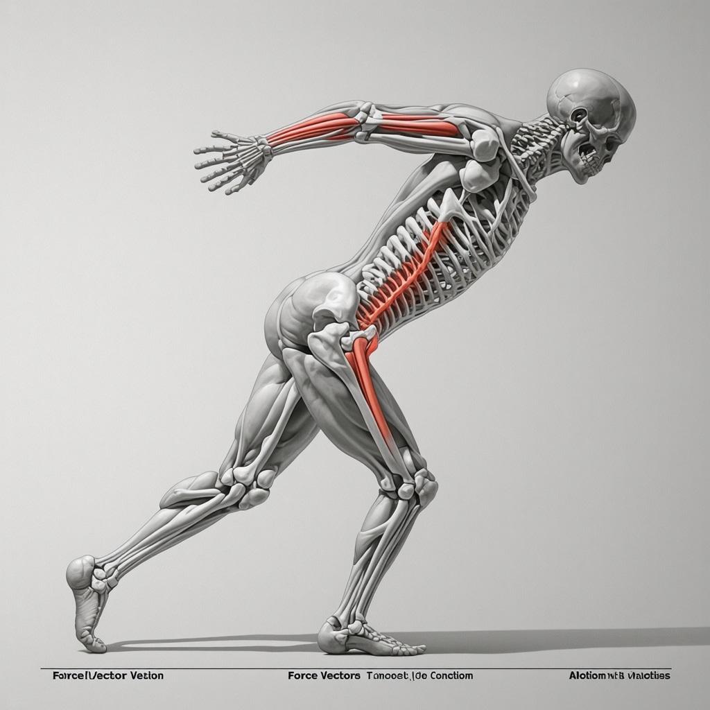 A detailed diagram showing injury mechanisms during a fall, highlighting force vectors and body motion.