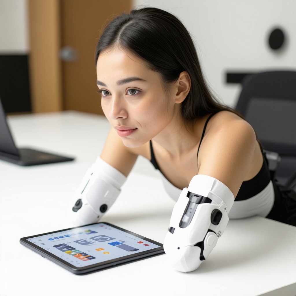 Person using wearable devices for posture monitoring and biomechanical assessment.