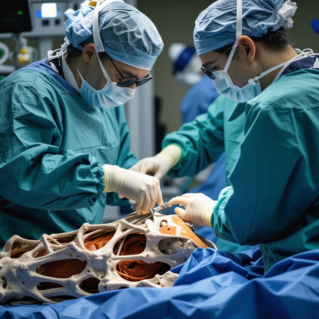 Orthopedic surgeon using MRI and arthroscopic tools during shoulder surgery.