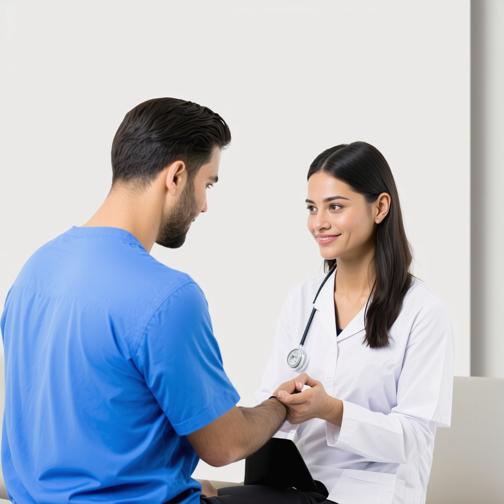 Doctor discussing spinal health with patient during specialist consultation