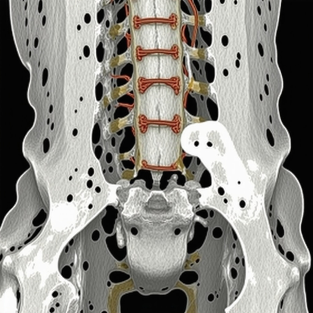 Detailed MRI scan showing disc herniation and nerve compression in the lumbar spine
