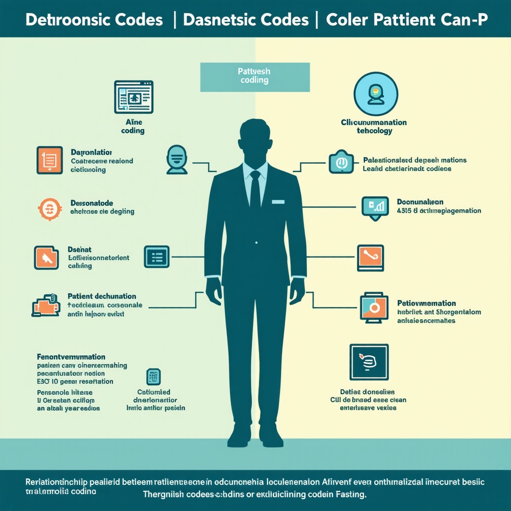 Infographic showing orthopedic diagnosis codes, AI technology, clinical documentation, and patient engagement