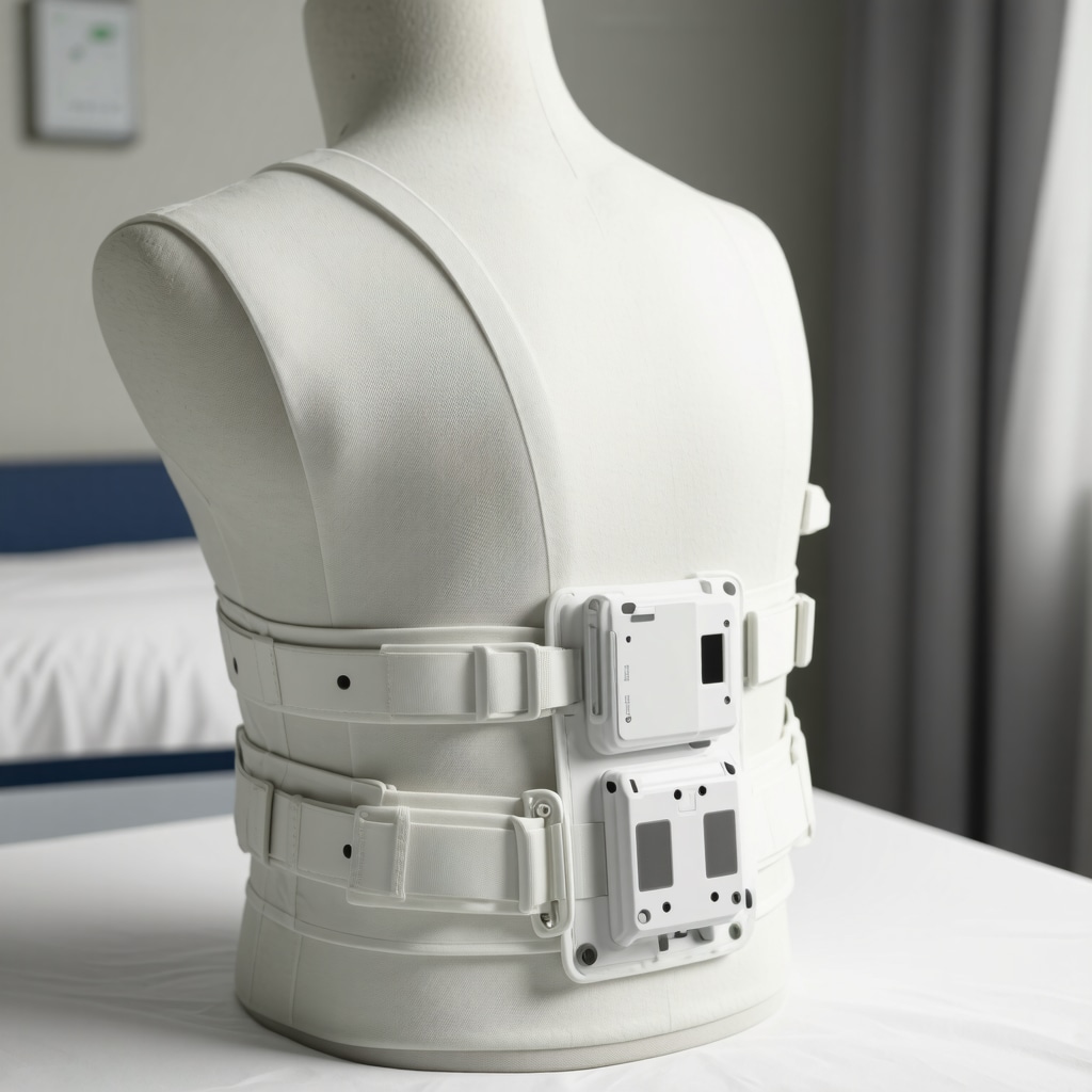 Advanced orthopedic brace with sensors designed for personalized spinal support.