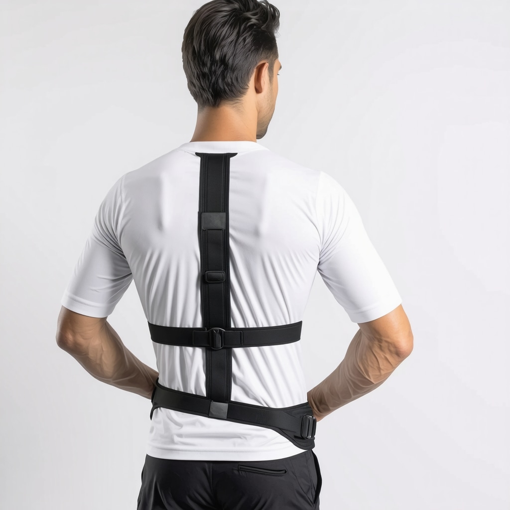 A futuristic orthopedic brace with adaptive materials demonstrating cutting-edge support for spinal stability