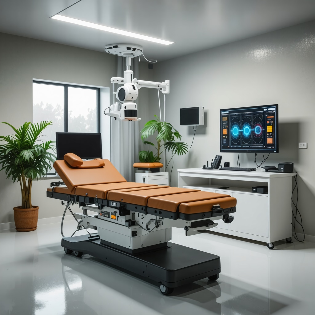 Cutting-edge spinal therapy equipment including biofeedback, VR, and regenerative medicine tools in a modern clinic