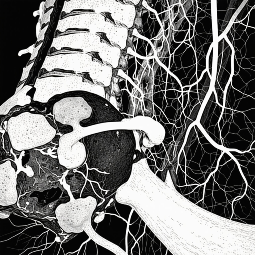 MRI scan showing herniated disc pressing on nerve roots in lumbar spine