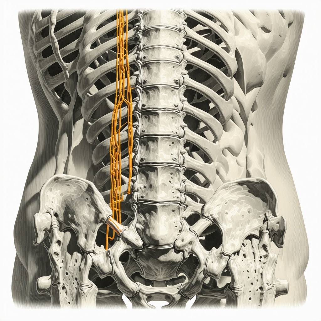 Medical illustration showing lumbar spine with surgical and non-surgical options.