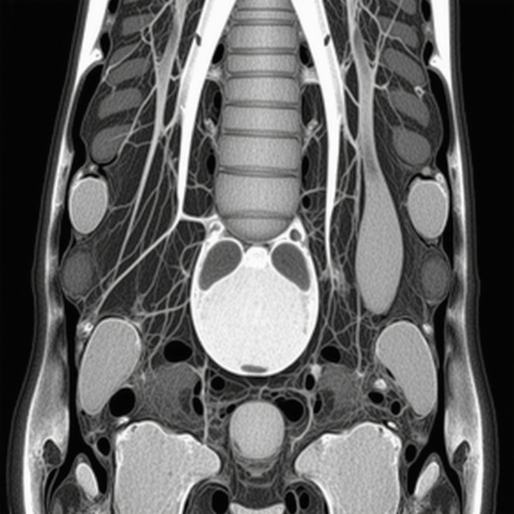 MRI scan illustrating nerve compression from herniated disc
