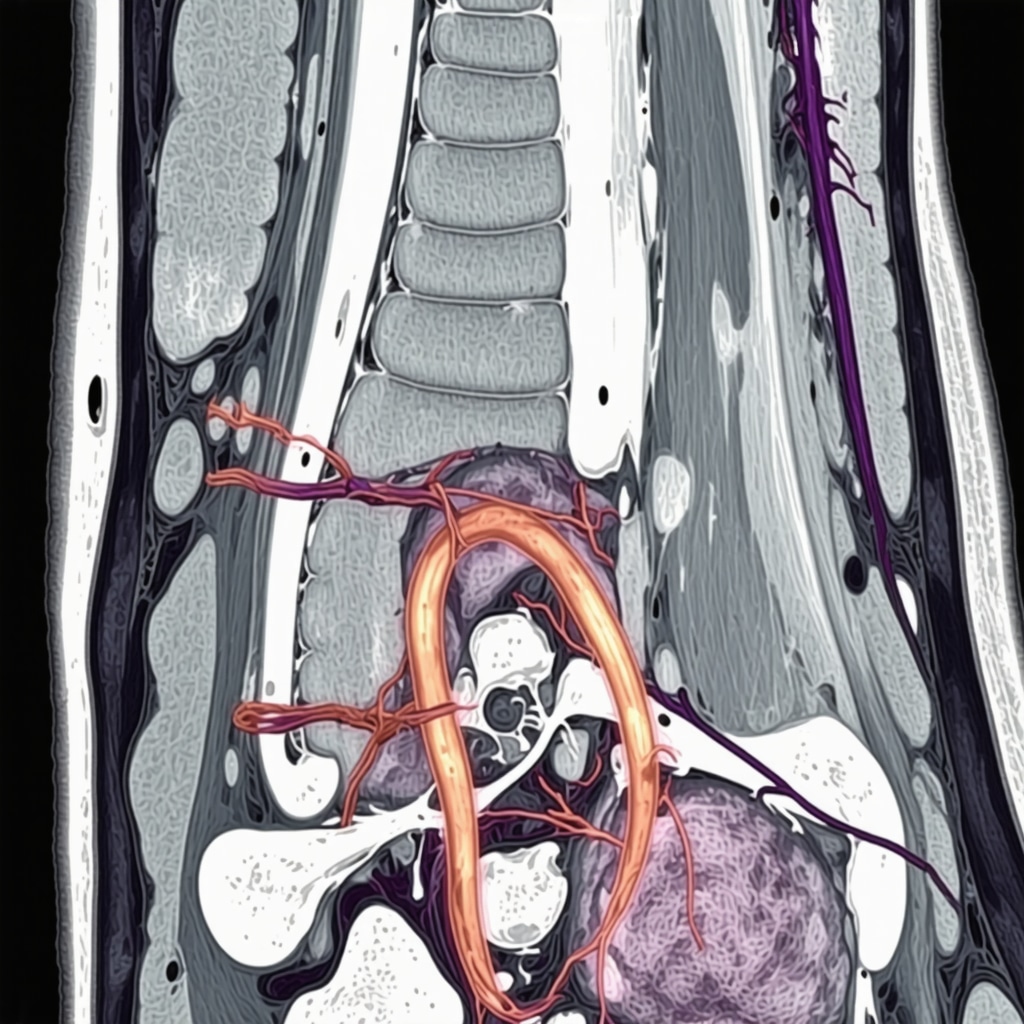 High-resolution MRI image illustrating spinal cord compression and nerve pressure
