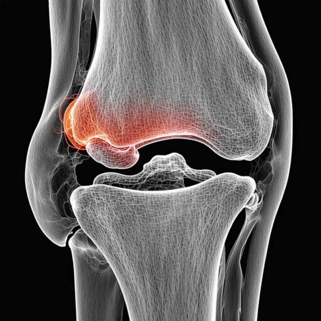 MRI scan revealing cartilage damage in a knee joint caused by repeated steroid injections.