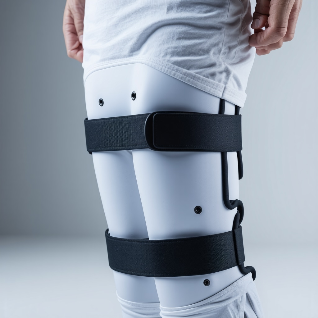 A high-tech orthopedic support brace integrated with sensors and AI for personalized spine stabilization