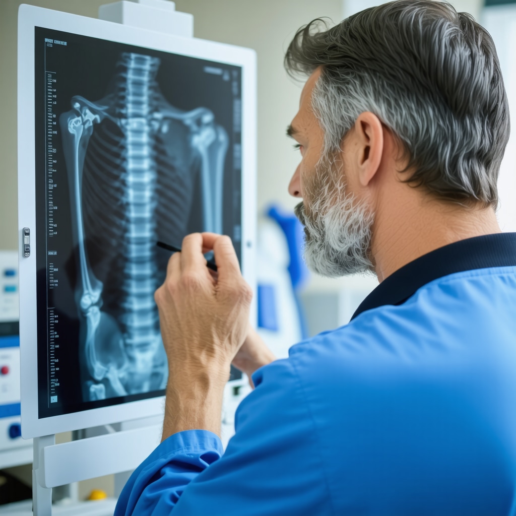 Orthopedic doctor analyzing X-ray in ER.