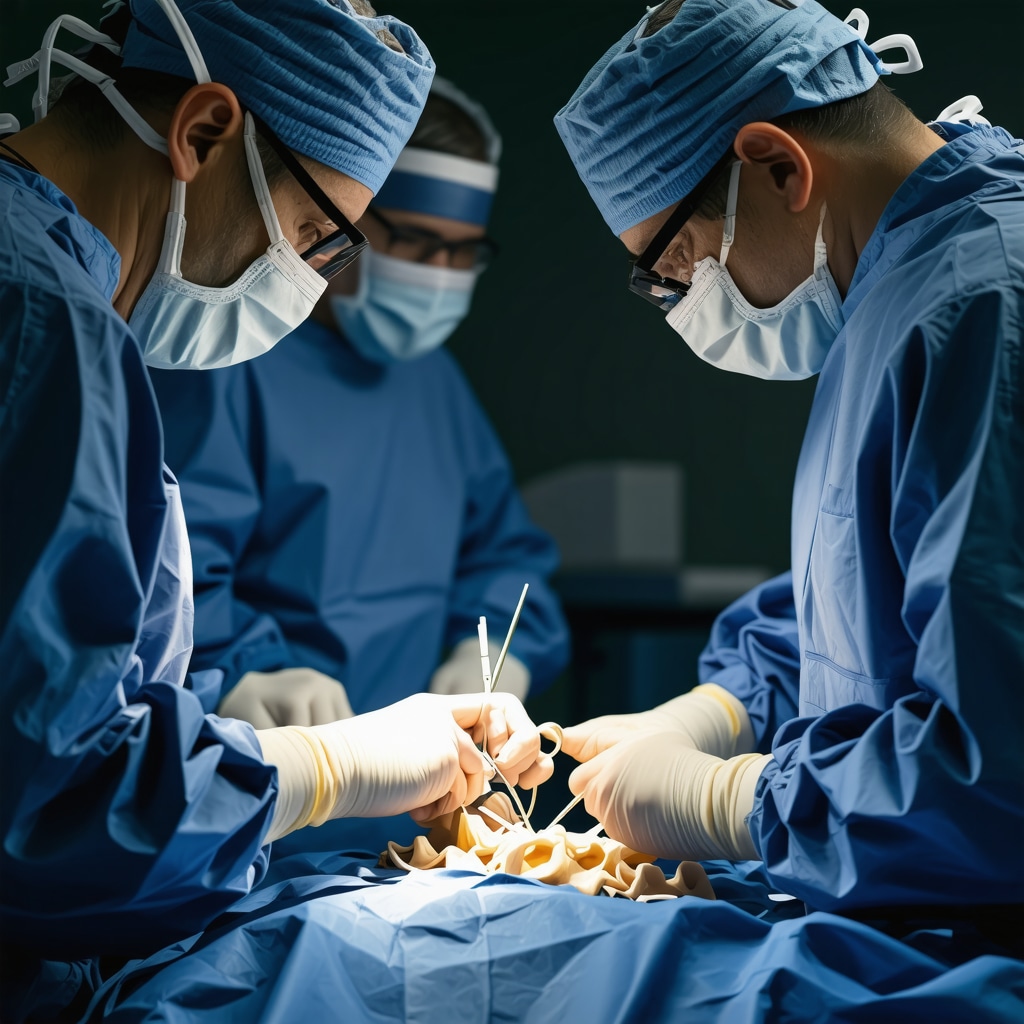 Spinal surgeon performing minimally invasive procedure with advanced imaging technology