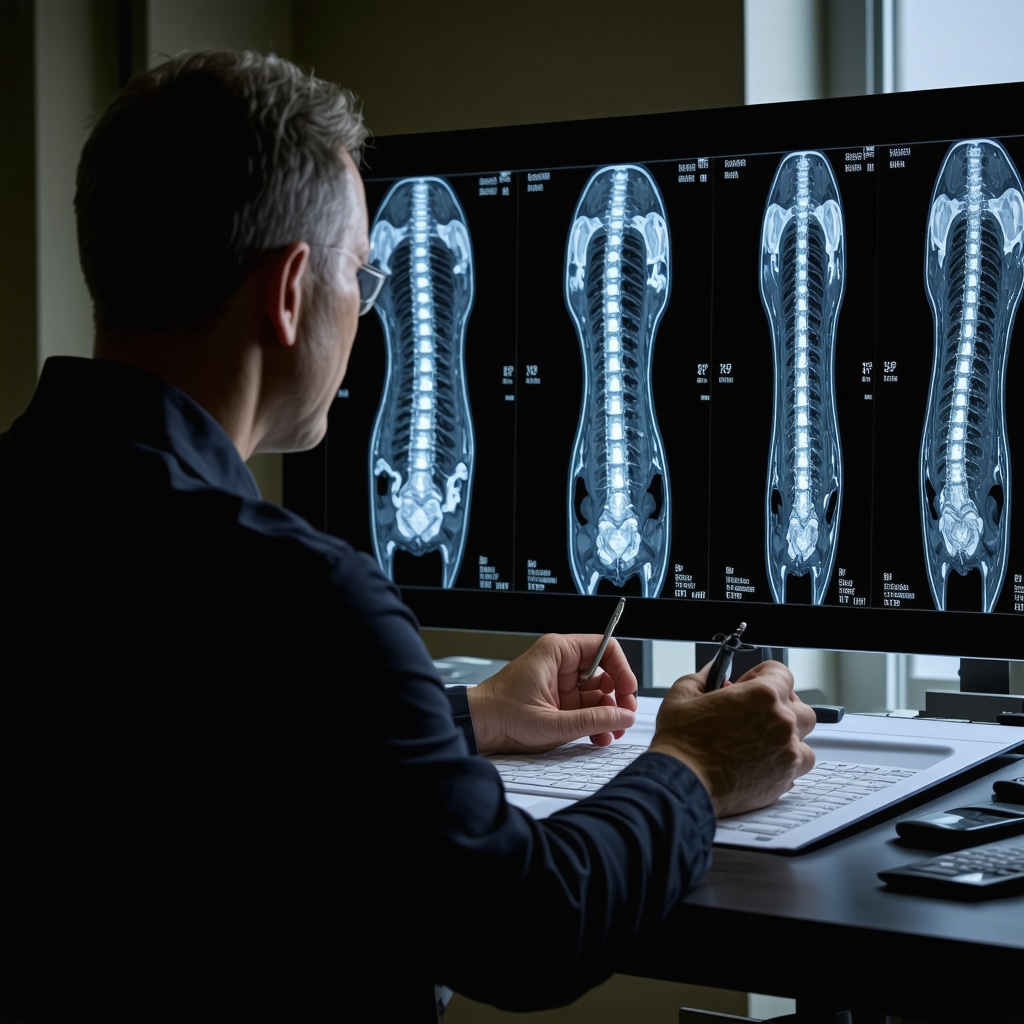 Doctor analyzing MRI scan with patient in consultation