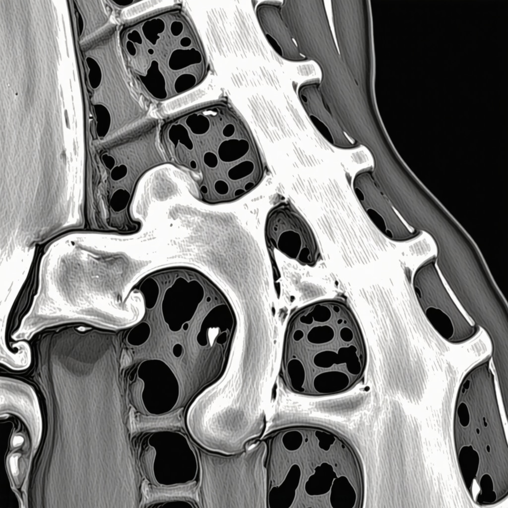 High-resolution MRI scan of lumbar spine highlighting facet joint degeneration with treatment plan overlay