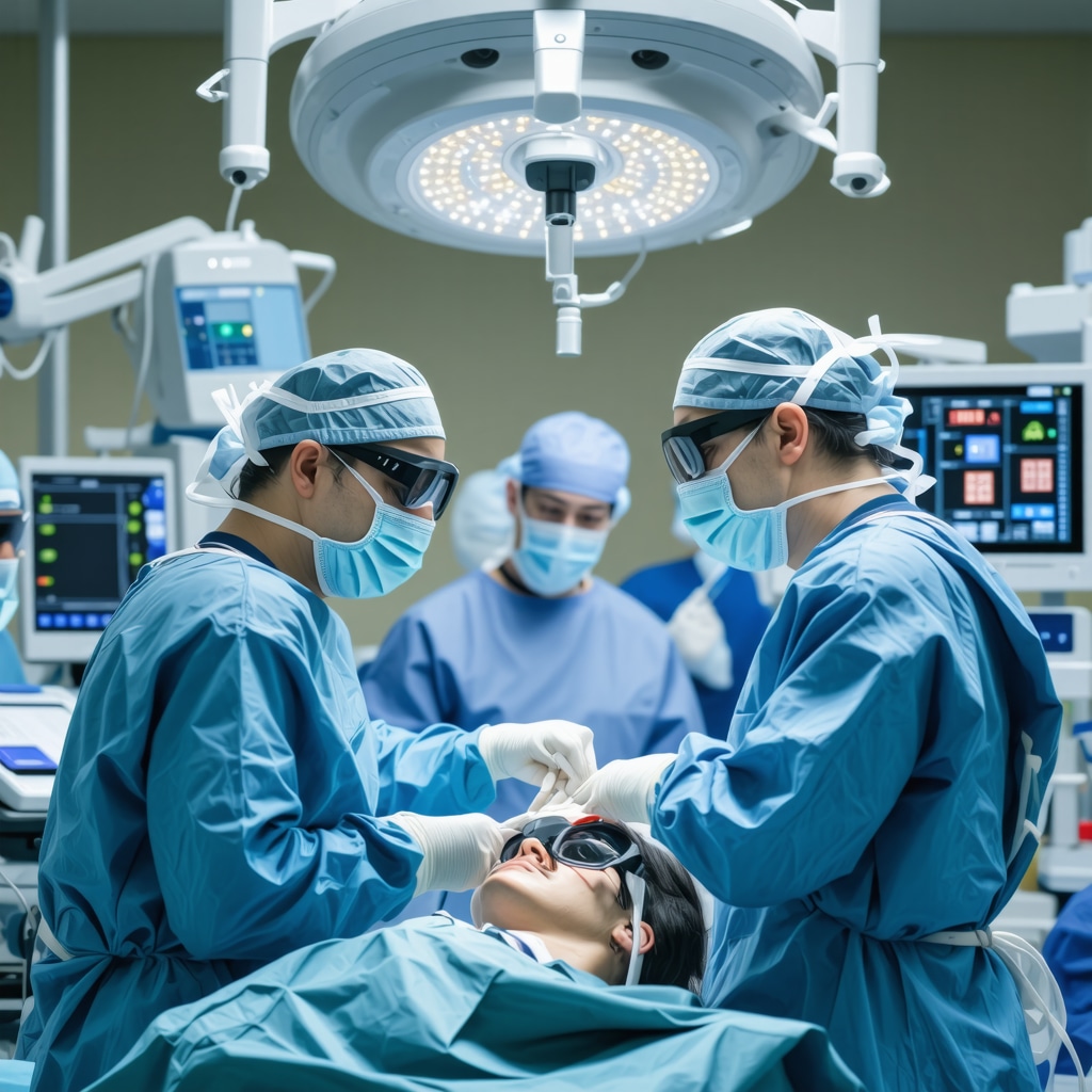 Surgeon performing robotic-assisted cervical spine surgery with AI support and multidisciplinary team in New Jersey