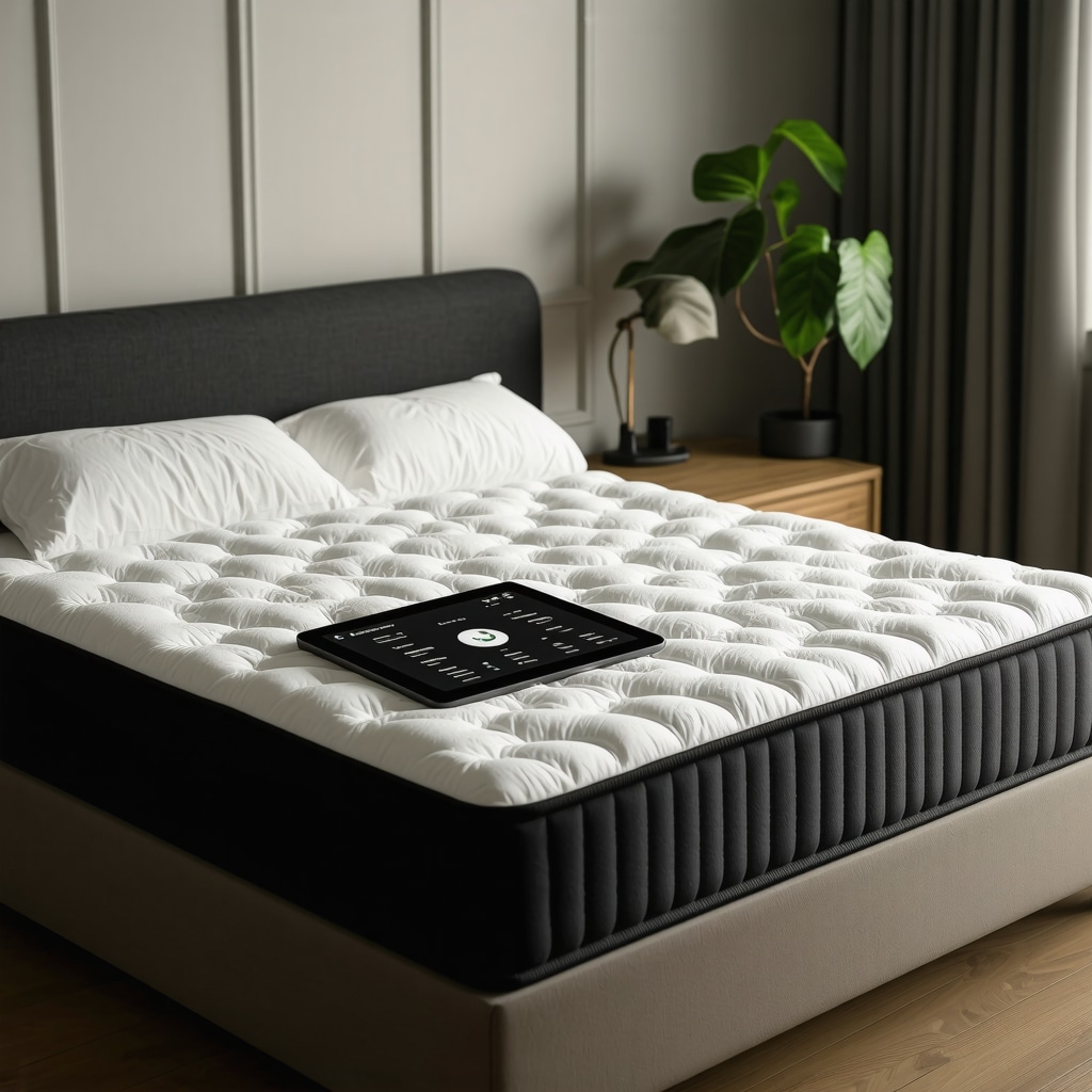 Smart orthopedic mattress featuring embedded sensors and digital sleep data display