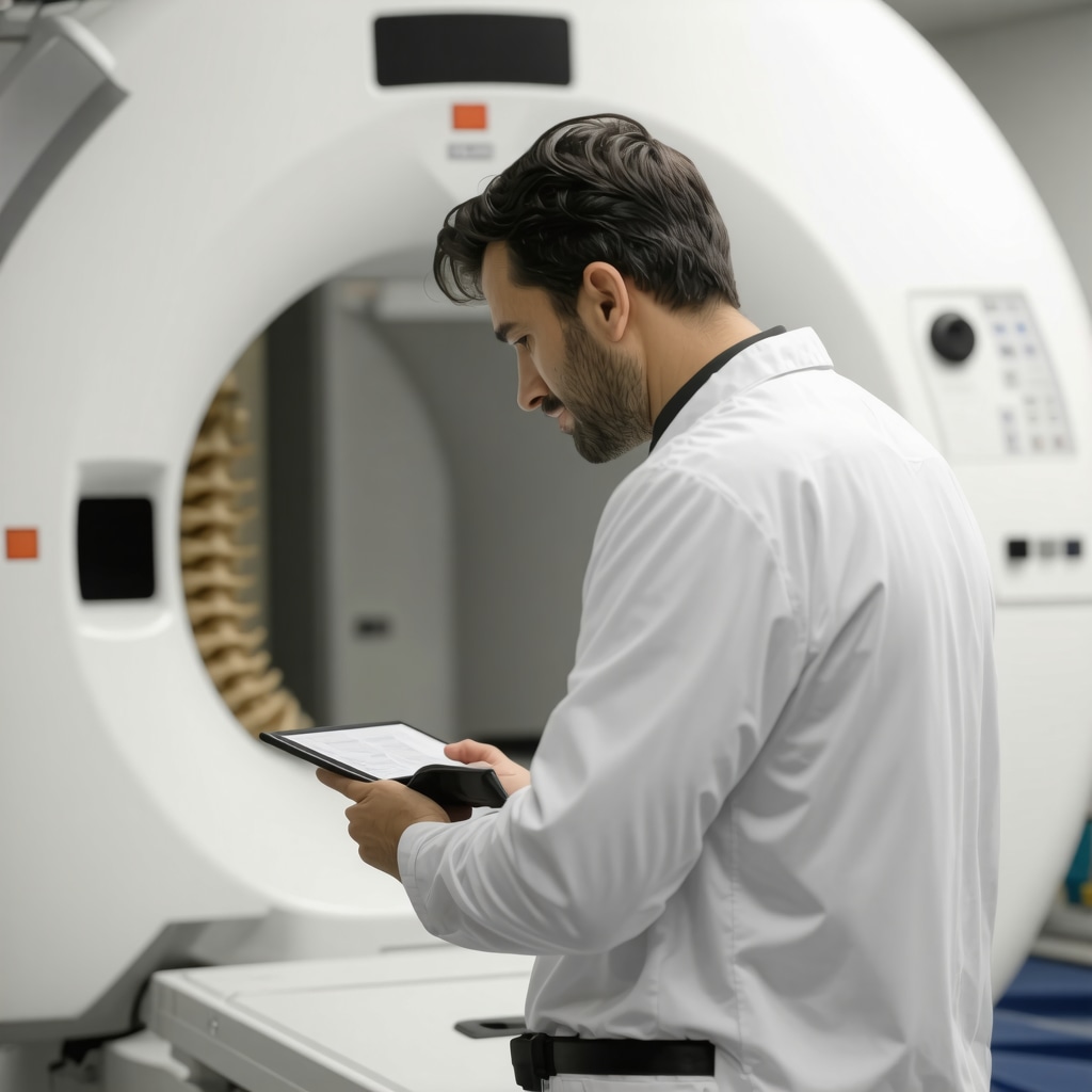 Orthopedic doctor analyzing MRI scan for spine health