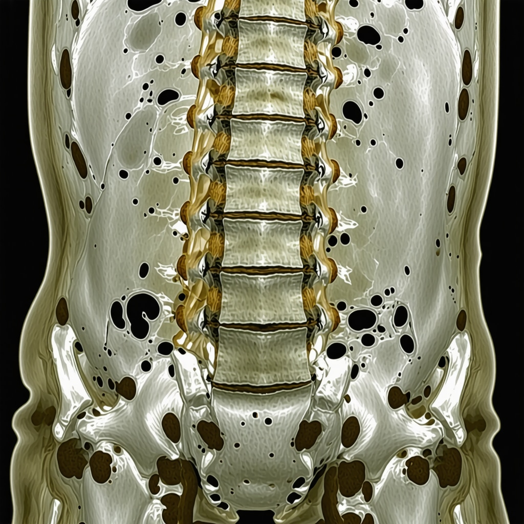 MRI scan showing lumbar spine with surgical planning overlay