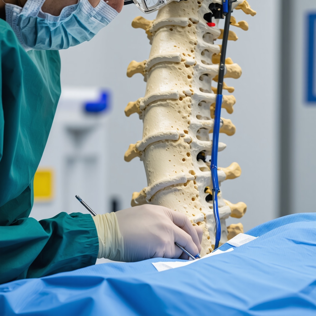 Surgeon performing minimally invasive spine surgery with advanced imaging tools