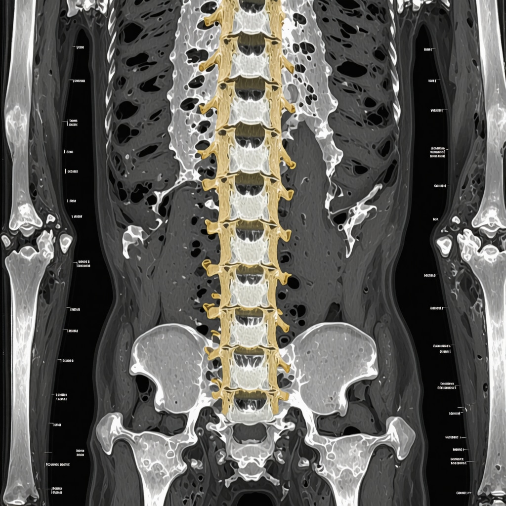 Advanced MRI scan of a patient's spine highlighting diagnostic technology