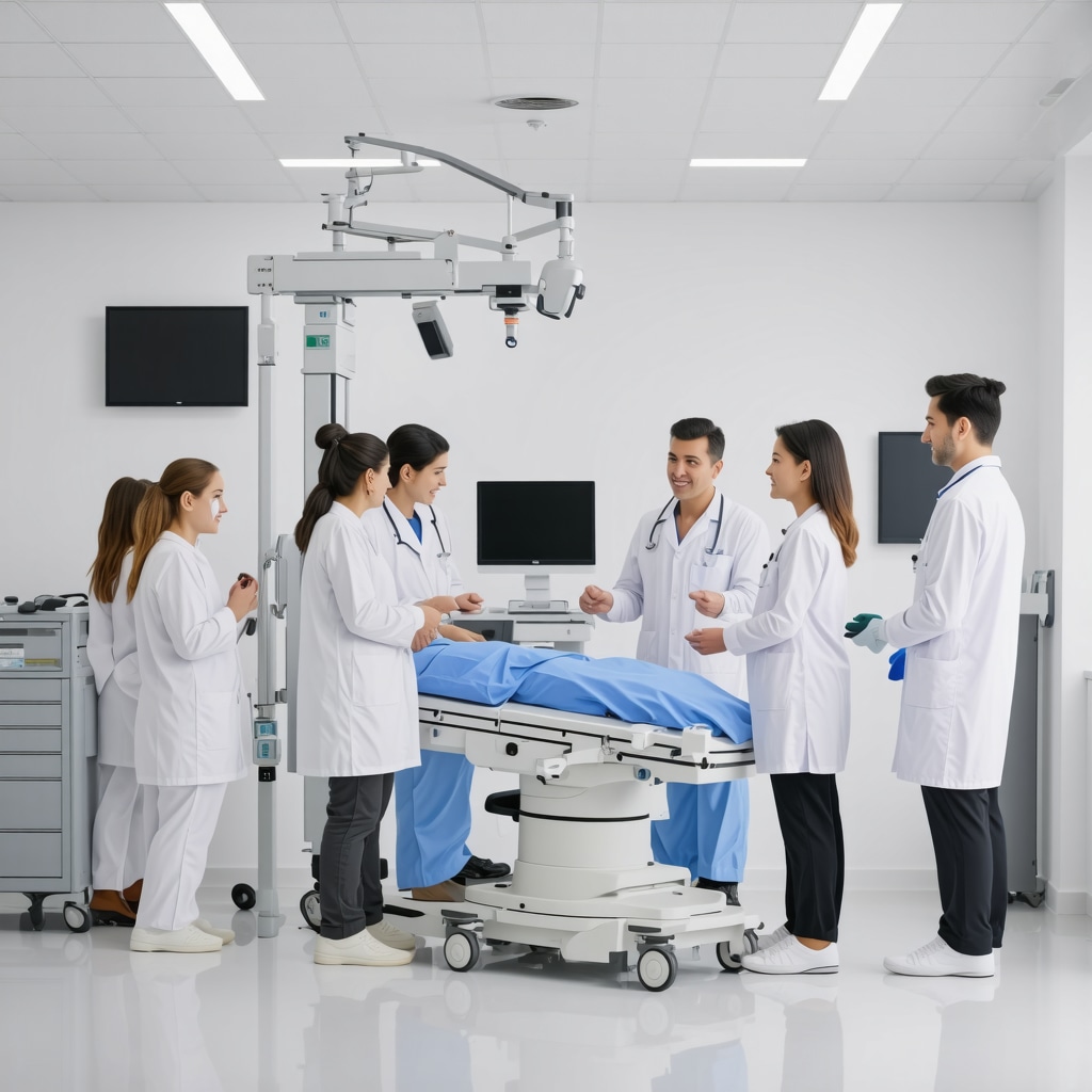 Orthopedic specialists discussing spinal health with advanced MRI imaging equipment.