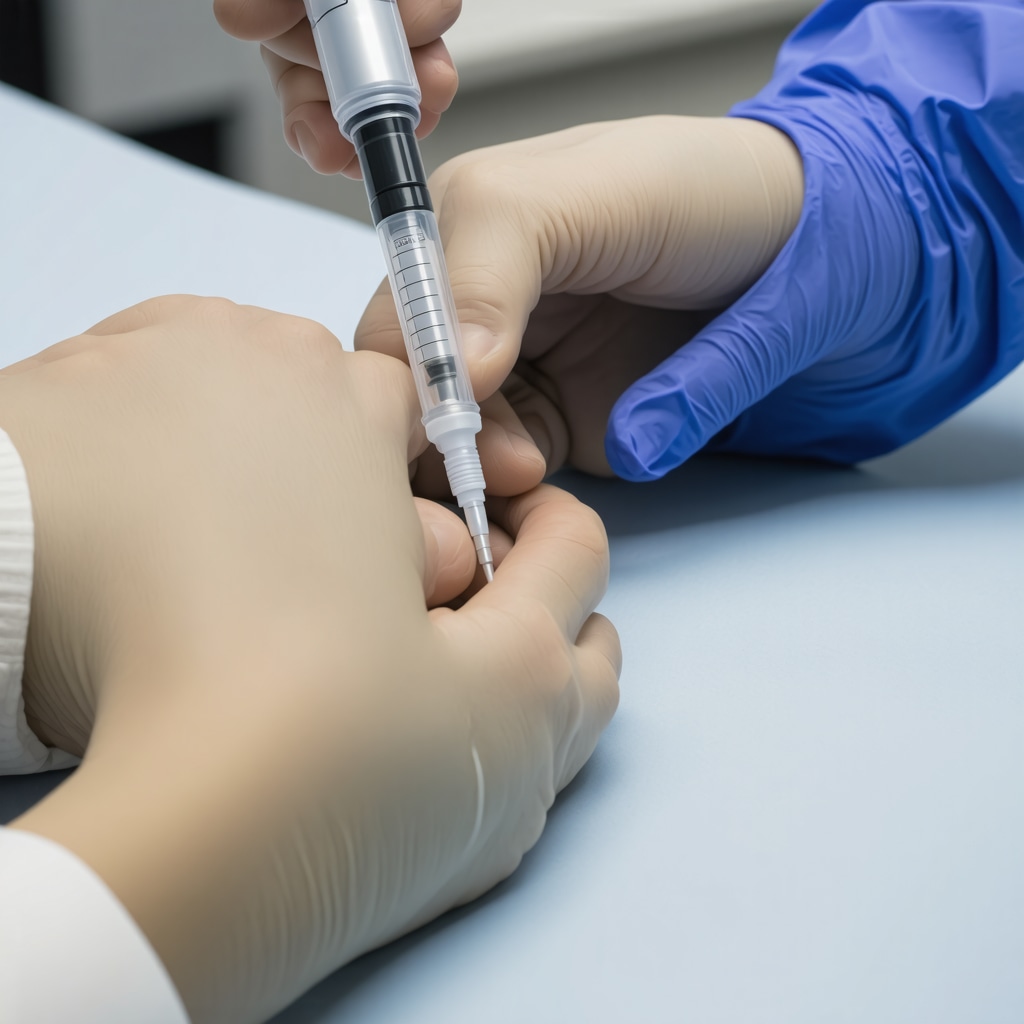 Doctor performing ultrasound-guided injection for orthopedic pain relief