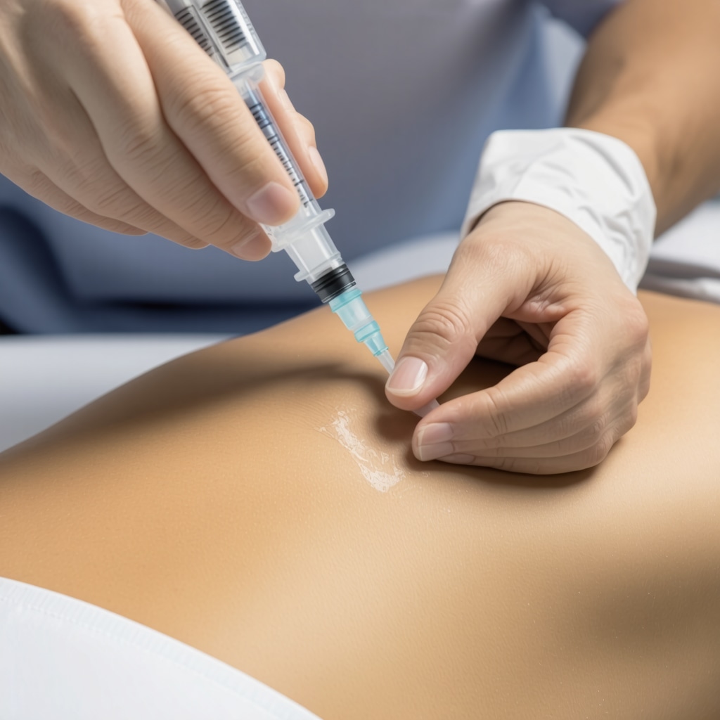 Medical professional performing ultrasound-guided trigger point injection in clinic