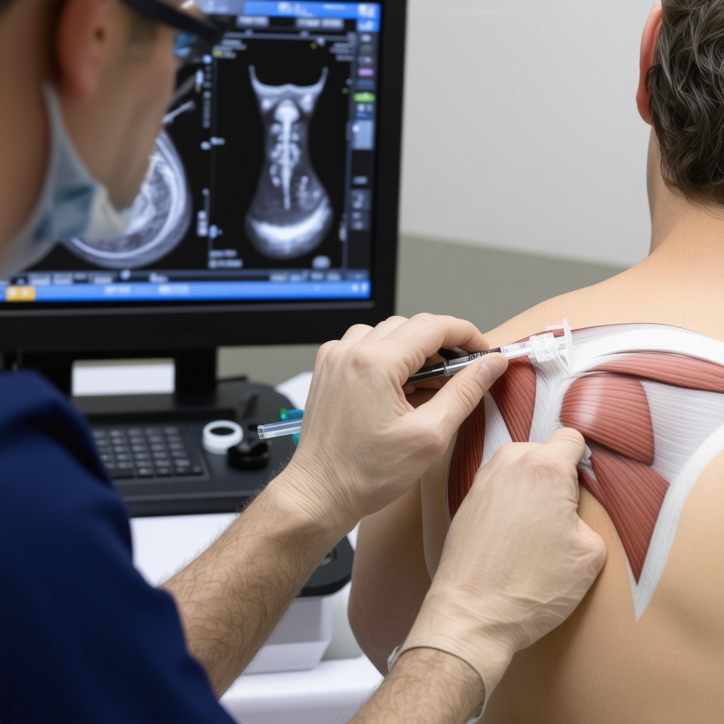 Orthopedic ultrasound-guided trigger point injection on shoulder muscle