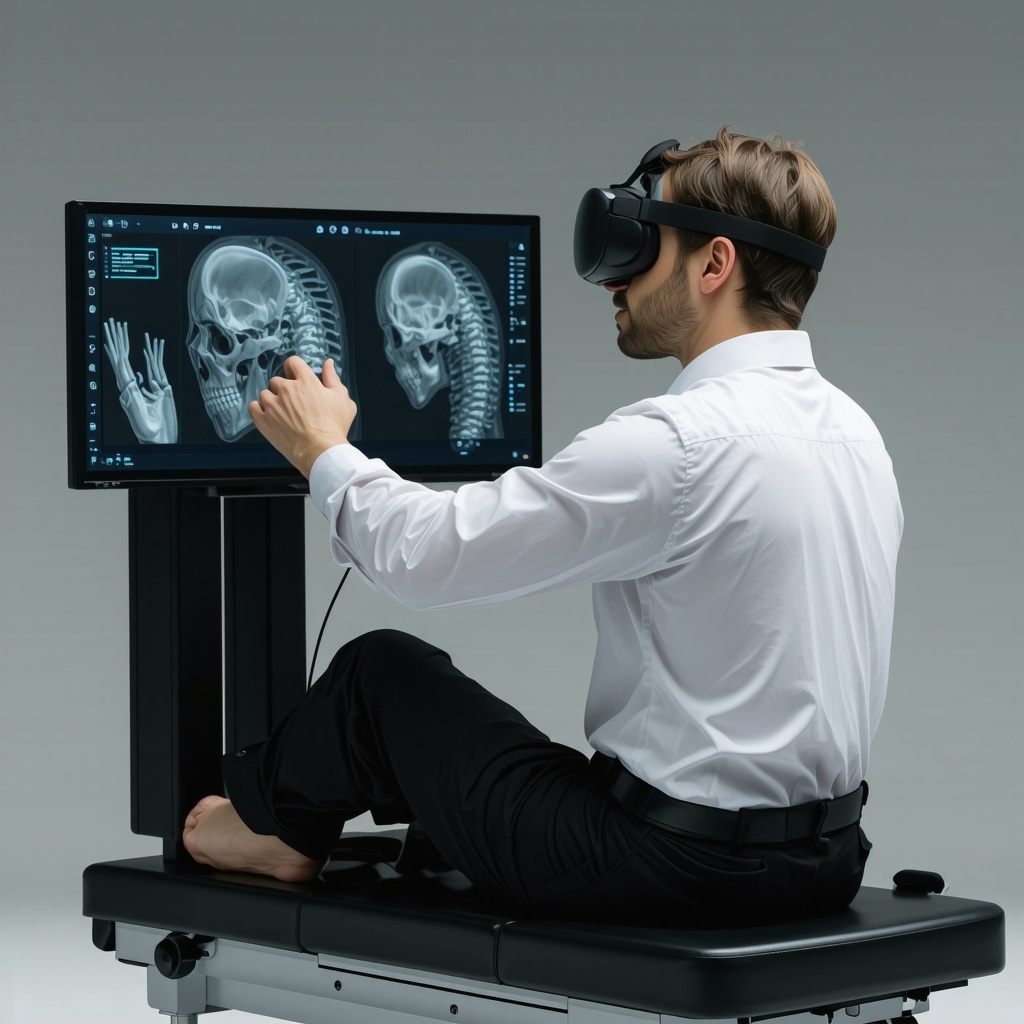 Orthopedic physical therapist using VR simulation to train spine rehabilitation techniques