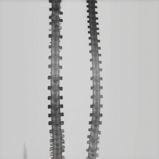 MRI scan showing lumbar spine hardware and fusion site for post-surgical assessment
