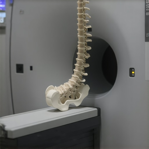 High-definition MRI scan of a human spinal column showing detailed vertebral structures and nerve pathways.
