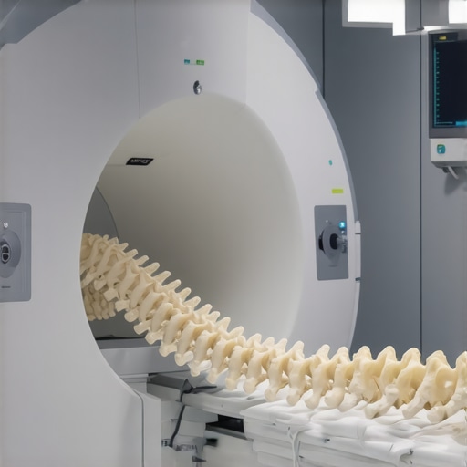 High-resolution MRI scan showing detailed view of a patient's spine and soft tissues.