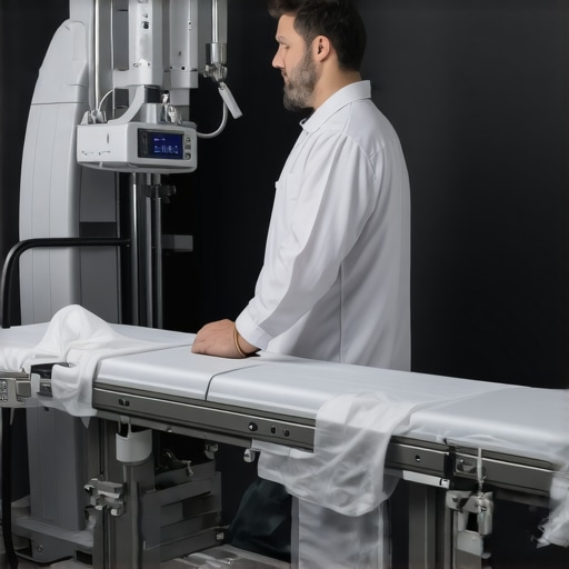 Orthopedic doctor performing spinal decompression therapy with high-tech equipment