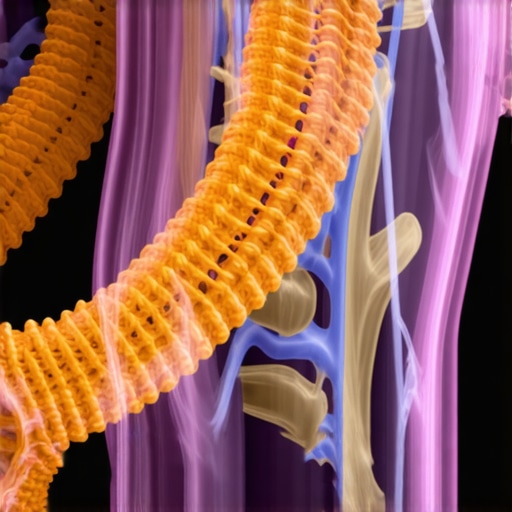Medical imaging scan showing detailed spinal structures and nerve pathways.