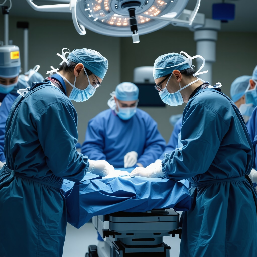Modern laser spine surgery equipment in a state-of-the-art surgical room, showing precision laser devices and imaging tools
