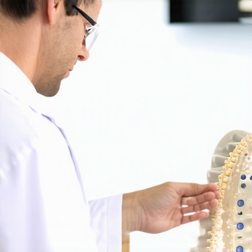 Orthopedic doctor discussing non-invasive herniated disc therapies with a patient