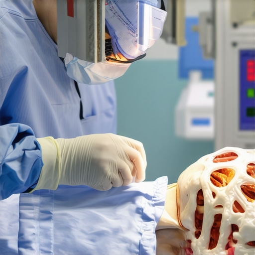 Orthopedic surgeon using laser technology during spine procedure