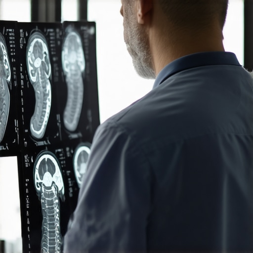 Medical professional analyzing spinal MRI scans to diagnose injury details