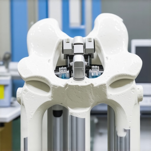 Advanced orthopedic surgical tools and customized hip implants in a high-tech operating room