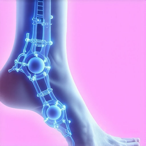 A high-tech orthopedic support device with adaptive smart materials and sensors in use by a patient