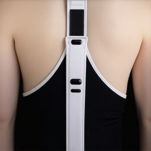 Person wearing a high-tech adjustable spinal support brace with embedded sensors for real-time monitoring