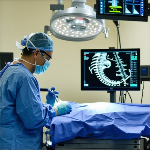 Surgeon using advanced imaging technology during minimally invasive spine surgery