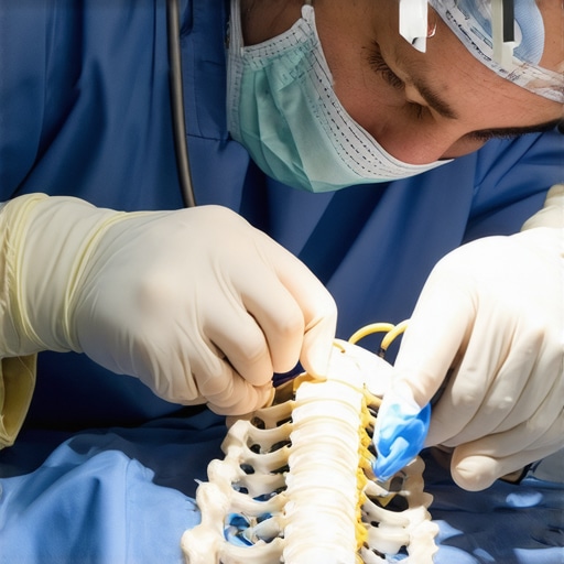 Surgeon using advanced tools for minimally invasive spine procedure