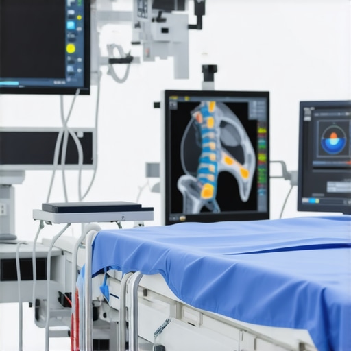 A state-of-the-art spine surgery room featuring advanced imaging and minimally invasive equipment.