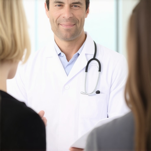 Orthopedic surgeon discussing insurance paperwork with a patient