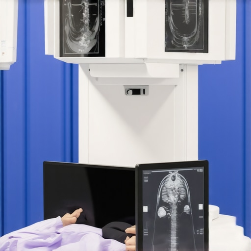 Orthopedic surgeon working with advanced imaging equipment during spinal surgery