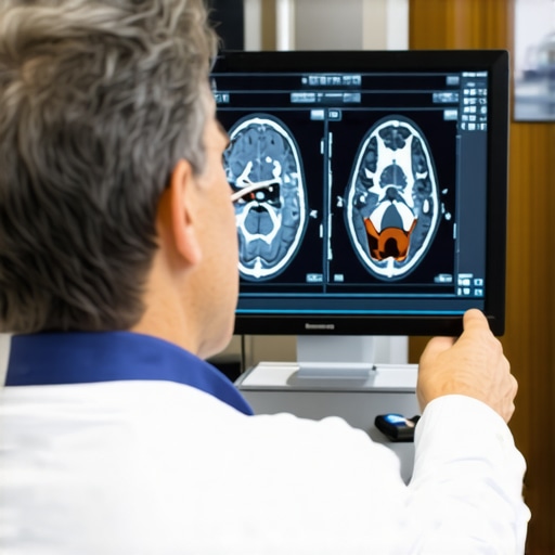 Doctor discussing MRI results with patient in a clinic setting
