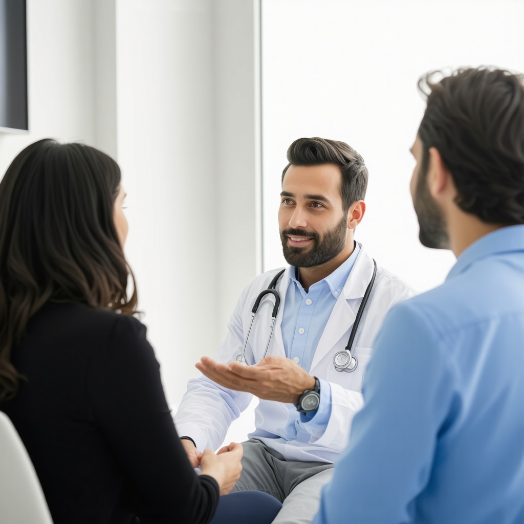 Doctor discussing regenerative treatments with a patient in a contemporary NJ orthopedic clinic.